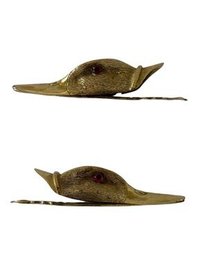 Antique Brass Figural Duck Paperweight Letter Holder Wall Mount